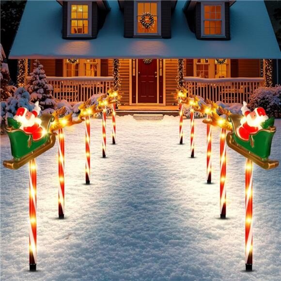 Solar Christmas Pathway Lights Decor, Set of 5 Packs Santa Claus and Reindeer - Picture 4 of 8